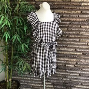 Topshop Brown White Gingham Check Ruffled Dress